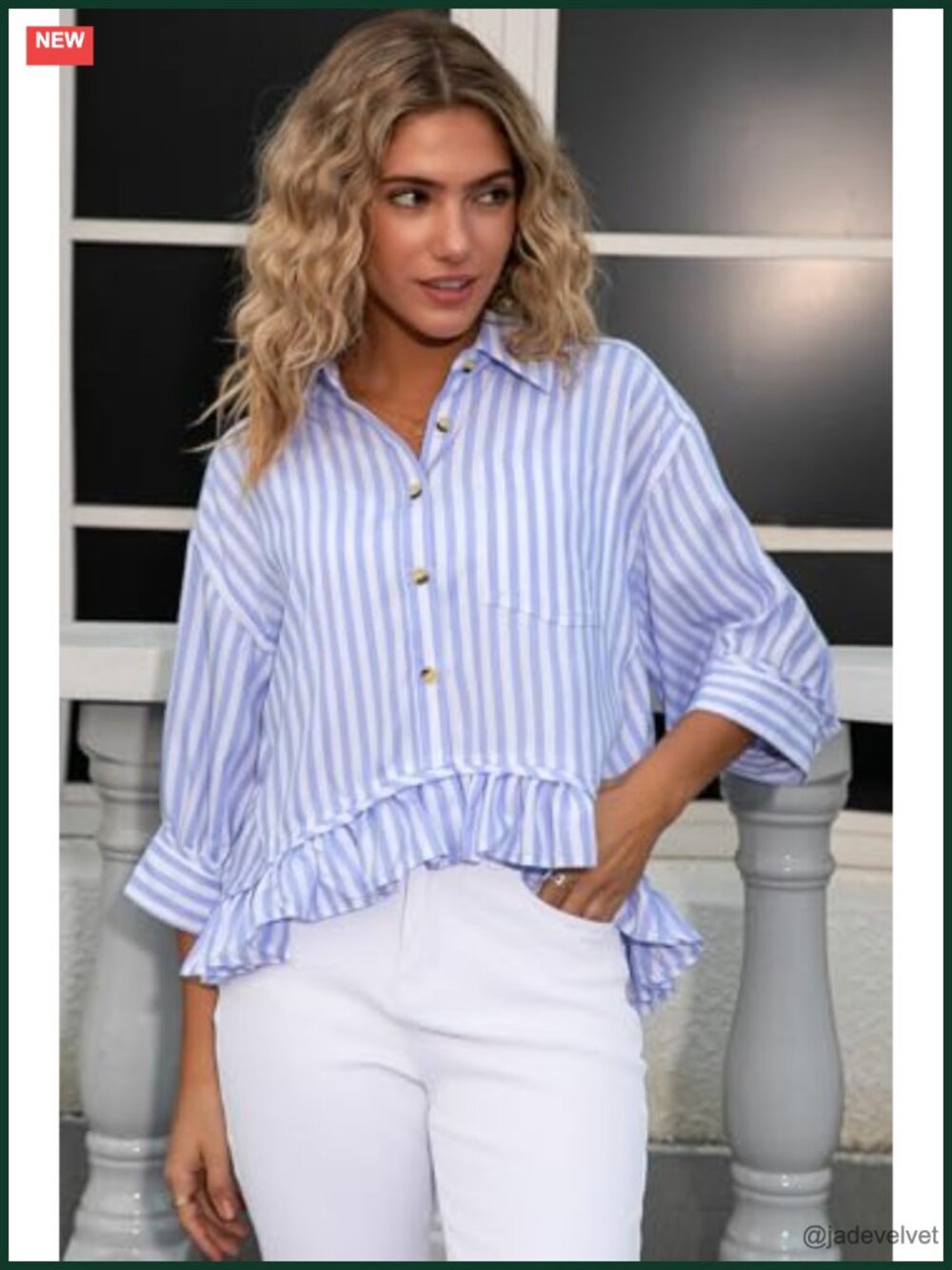 Elegant Ruffled Short Sleeve Button Down Blouse - Women's Summer Top - Picture 2 of 5